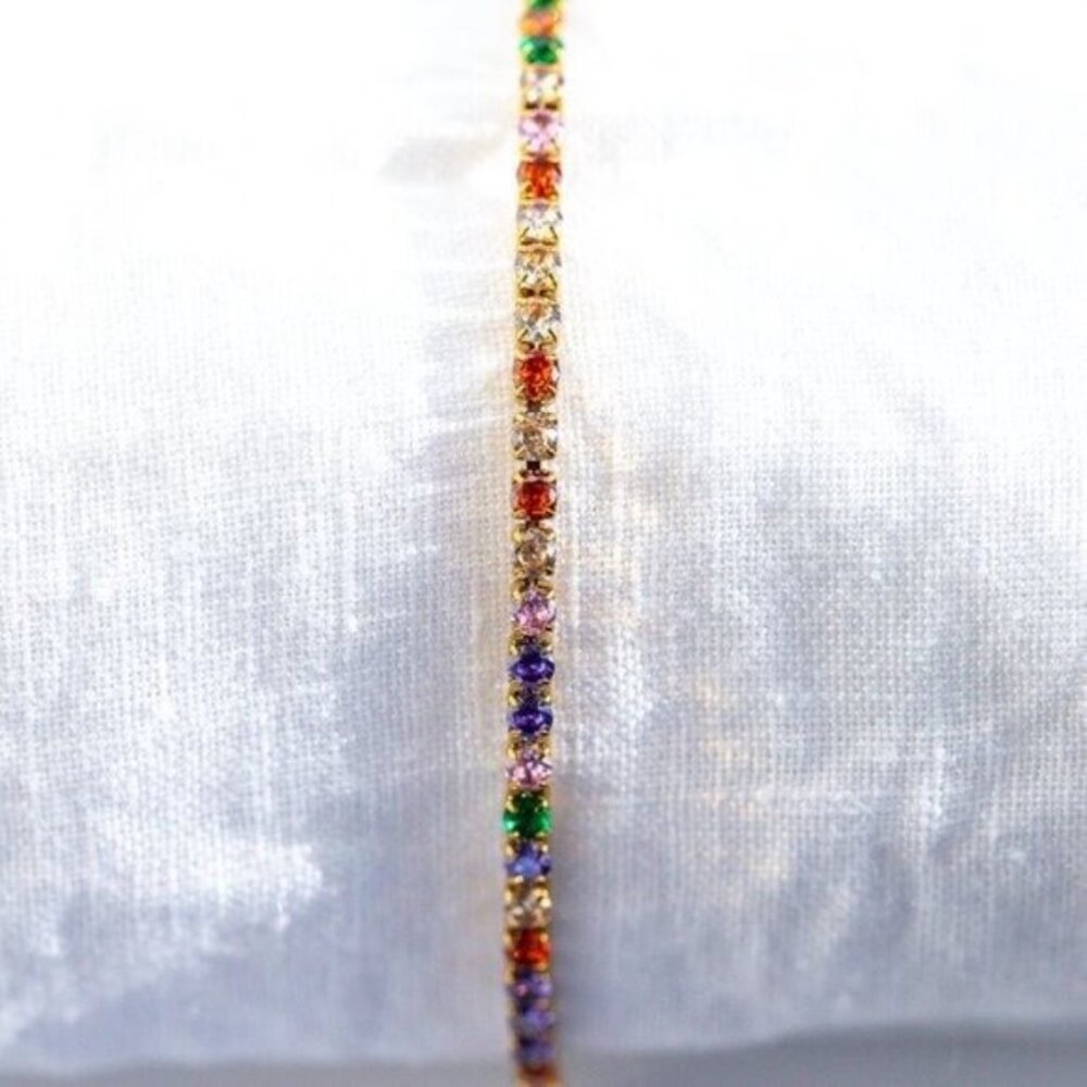 Colorful CZ Tennis Bracelet Waterproof Gold Stacking Bracelet Gold Box Clasp - Picture 14 of 15